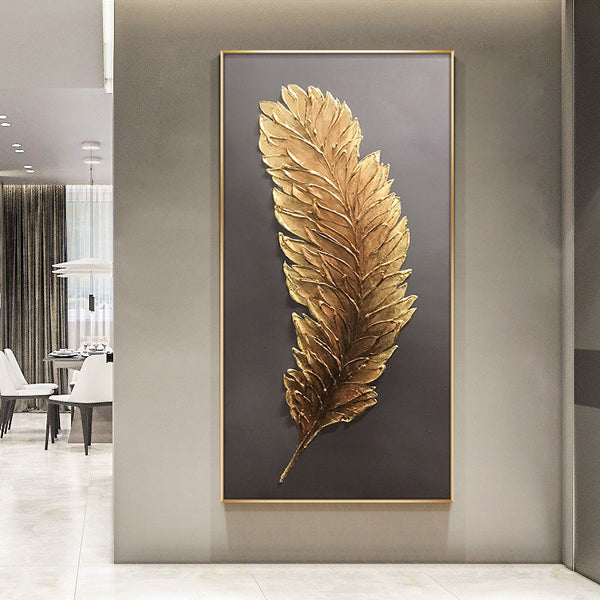 Framed Canvas Art - Gold Feathers by Michael Creese ( Decorative Elements > Feathers art) - 26x18 in